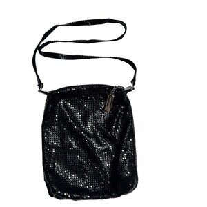 Whiting & Davis Crossbody Bag Womens Small Black Metal Mesh Evening Purse